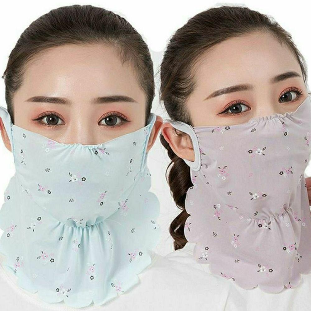 Flower Pattern Ice Silk Mask UV Protection Face Gini Mask Breathable Face Cover  Hiking