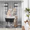 Funny Cat Shower Curtain Fun Animal In Bathtub with Fish Cloth Fabric Shower Curtain Hilarious Pet Bathroom Decor Set with Hooks