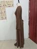 Women's Solid Color Stripe U-neck Long Sleeve Lace-up Dress
