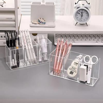 Multifunctional Acrylic Pen Holder with Compartmentalized Transparent Design, Large-Capacity Desktop Organizer for Office