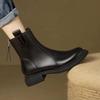 Soft Leather Thin Boots Women's 2025 New Flat-bottomed Rear Zipper Spring and Autumn Single Boots Autumn and Winter Velvet Martin Boots Cotton Shoes