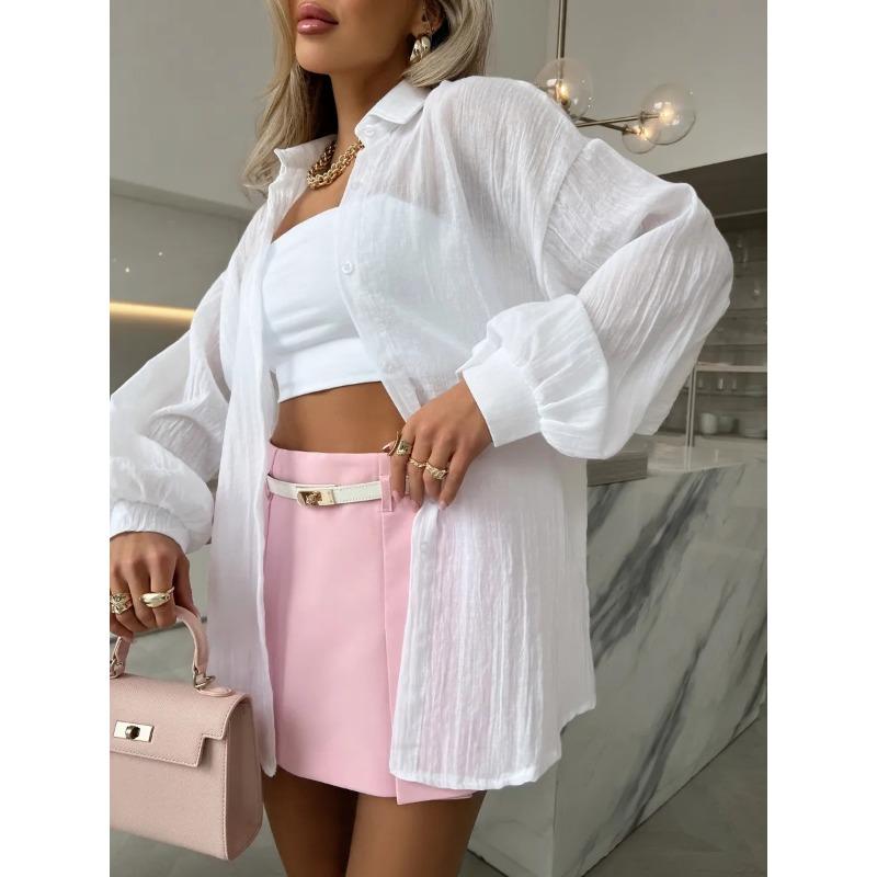 Casual Fashion Loose Women Shirts Long Sleeve Basic Office Blouse Sweet Spring Summer Tops Simple Solid Color Women's Clothing