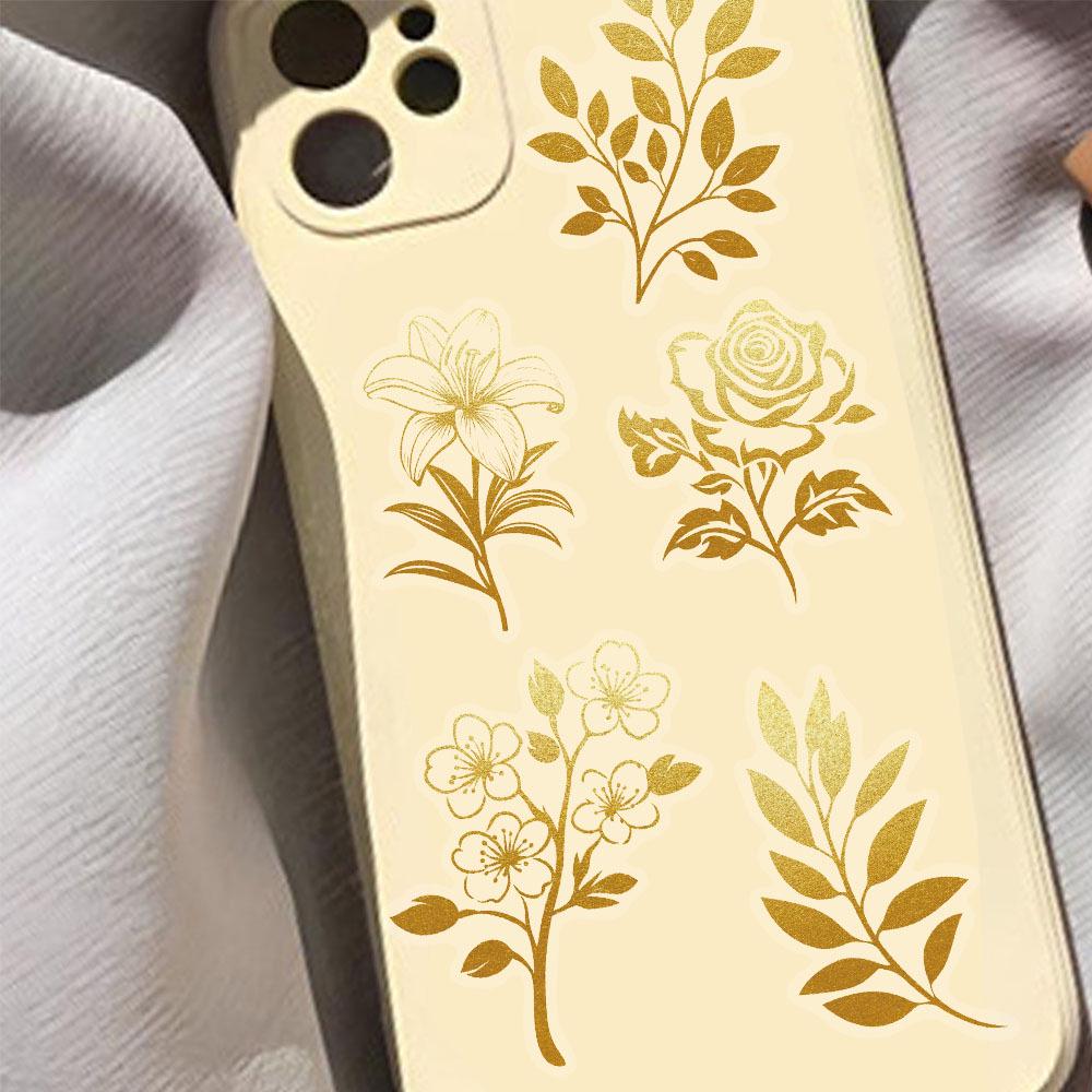 50 Creative Gold Plant Transparent PET Stickers for Water Cups, Phone Cases, and Computers - 50 Sheets/Set