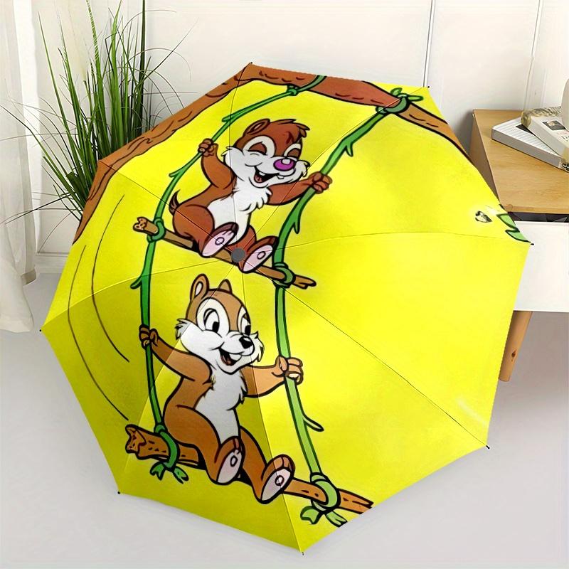 

Chip & Dale on the Swing Durable Cartoon Folding Umbrella, Portable 3-Fold Compact Umbrella for Men and Women, Suitable for Travel or Daily