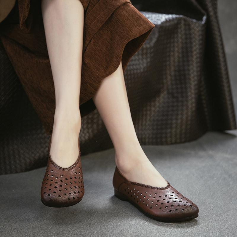 Summer New Arrival Women's Genuine Leather Roman Sandals Retro Hollow Out Loafers Breathable Comfortable Walking Shoes