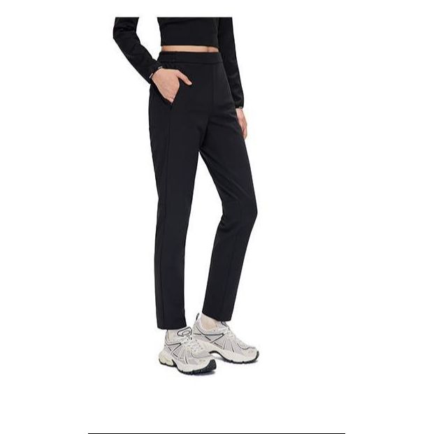 Anta Casual Simple Solid Color Straight Leg Knitted Sports Pants Women Bottoms Black 162440502-2