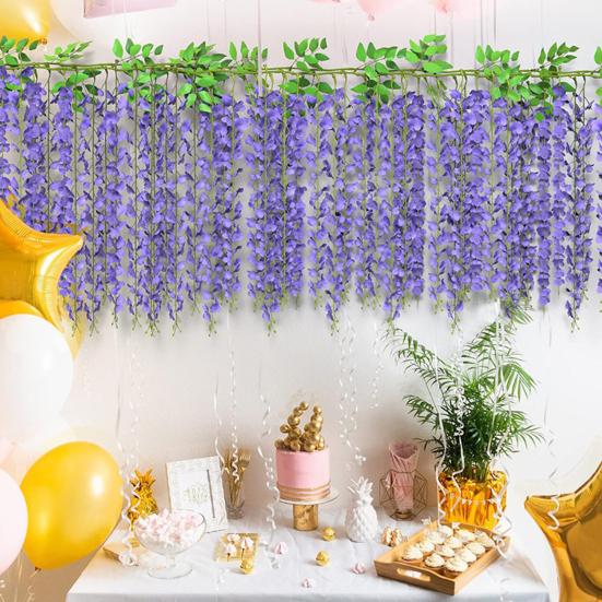 Simulated Wisteria Flowers Faux Weeping Plant with Flowers Artificial Flowering Wisteria Vine for Garland Wedding Arch Wall Decor