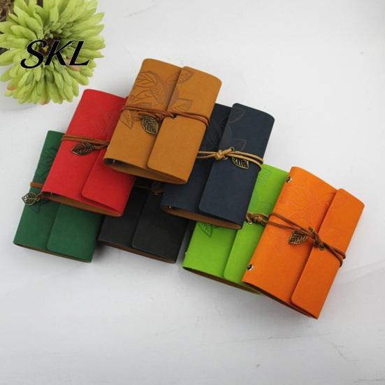 Unique Strap Pendant Notebook Vintage Faux Leather Journal, A5 A6 A7 6 Ring Loose-Leaf Retro Design Journal with Metal Leaf for Writing, Sketching,