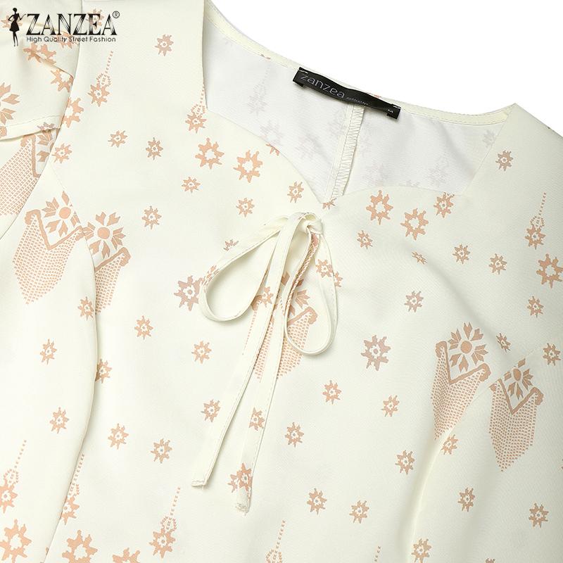 ZANZEA Vestido informal de verano con cuello redondo y manga corta estampado para mujer