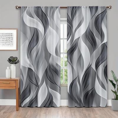 Dark Grey Abstract Printed Two Piece Set of Curtains 2D Graphic Design Modern Pole Bag Design Rustic Touch for Home Decor