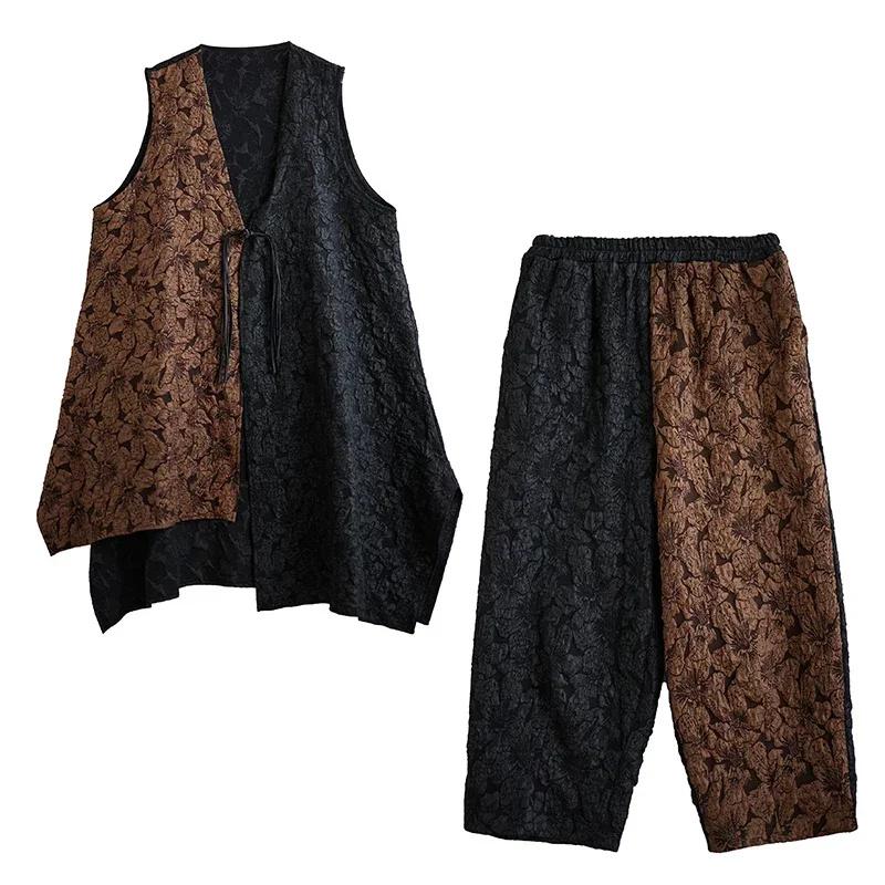 

XITAO Винтажный комплект из двух предметов с цветочным принтом, женские брюки, HQQ1654 One Size кофейный