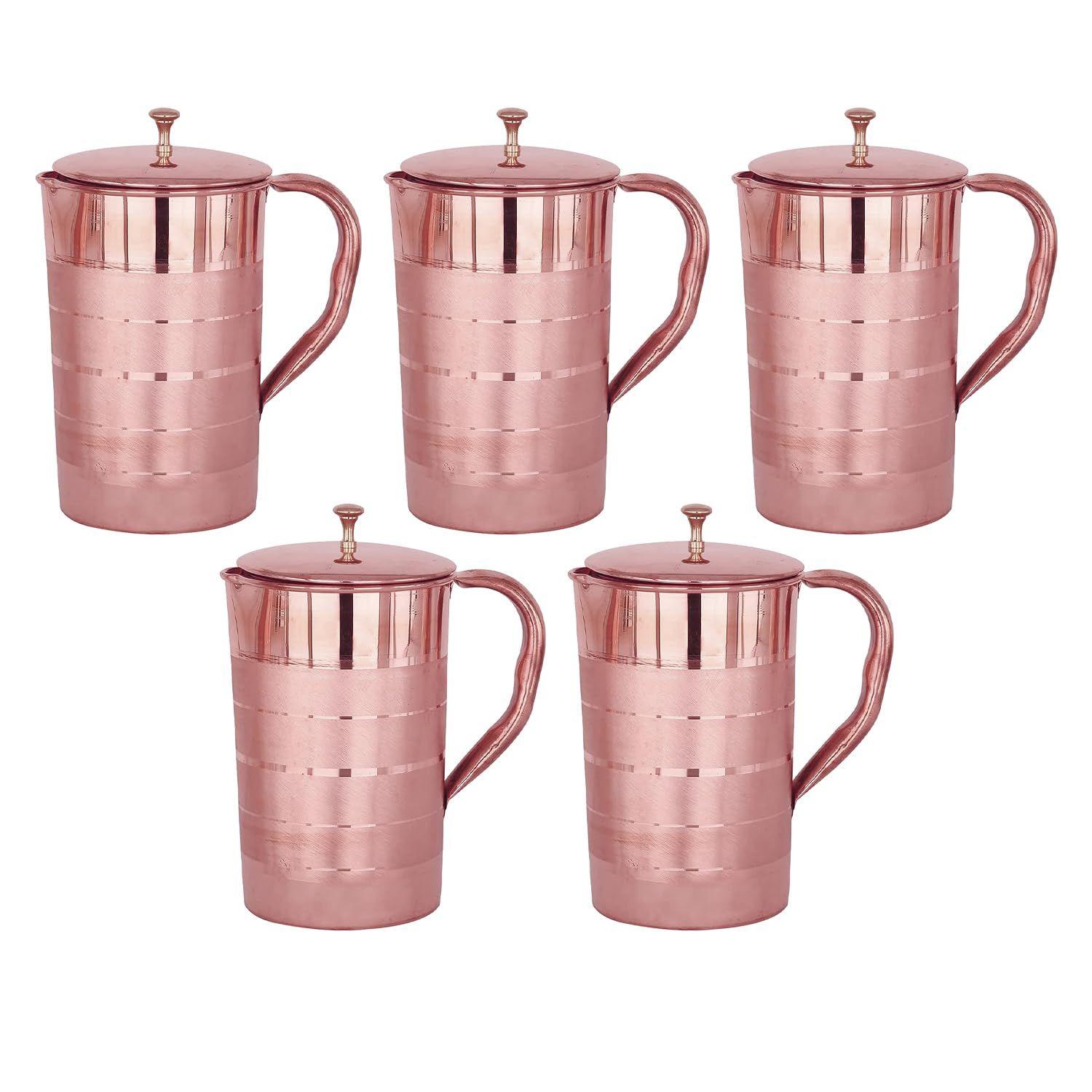 

(Pack Of 5) Copper Jug with Lid | BPA Free, Non Toxic, Copper | Rustproof, Durable, Lightweight | with Added Health Benefits of Copper