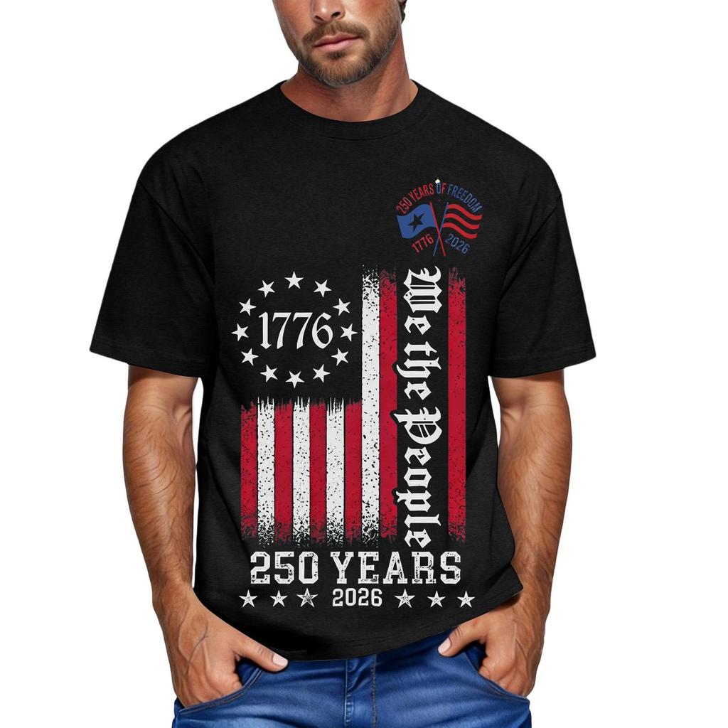 Men's Loose and Casual Flag Letter Print T-shirt Short-sleeved Top