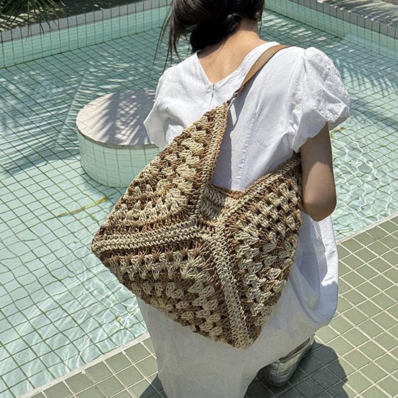 Summer Beach Straw Women Hollow Out Female Vacation Shoulder Bags Hand Woven Seaside Tote Bag Ladies Knitted Handbags