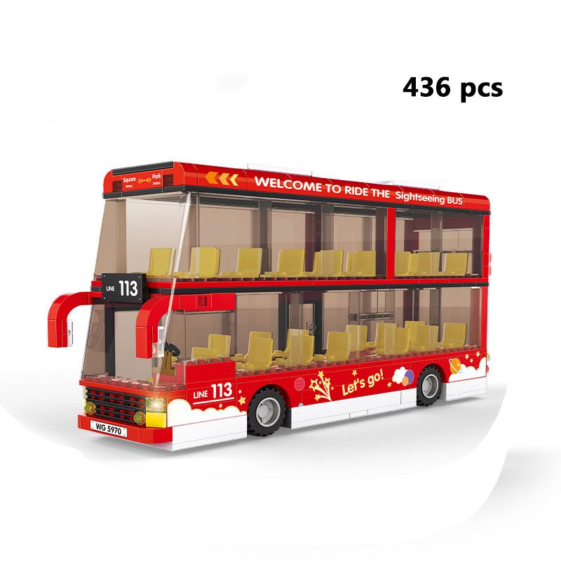 Technical Tour Bus Car City Vehicle School Bus Container Truck Building Blocks Goods Vehicle Creative MOC Racing Toys