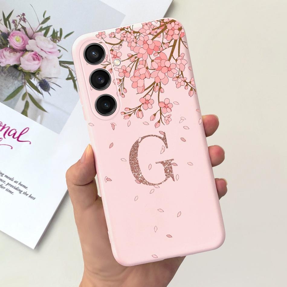 For Samsung Galaxy A15 Fashion Crown Sakura Initial Letter Case For Samsung A15 SM-A155F A 15 4G Soft Silicon Phone Bakck Cover
