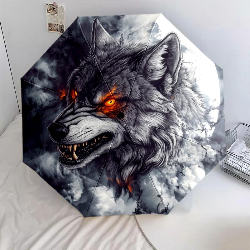Roaring Wolf  Pattern, Automatic Folding Umbrella, Portable and Foldable Design, 8 Ribs, a Christmas or Birthday Gift.