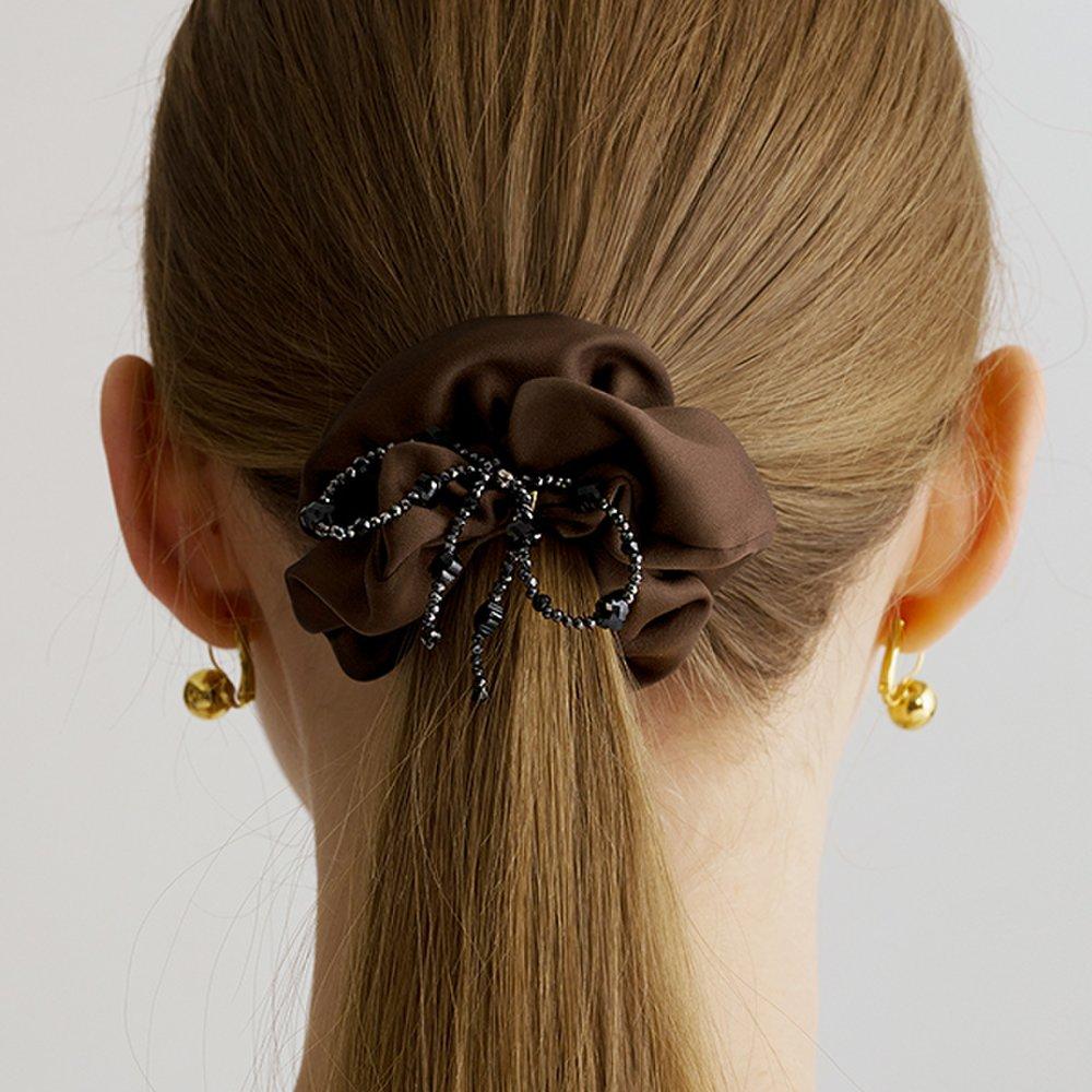 

Резинка-скранч из ленты с петлей из бусин Jc025Pt brown