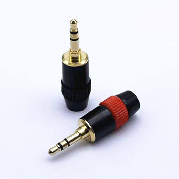 Gold-Plated 3.5mm Dual-Channel Three-Core Red/Black Rubber Ring Stereo Headphone Plug
