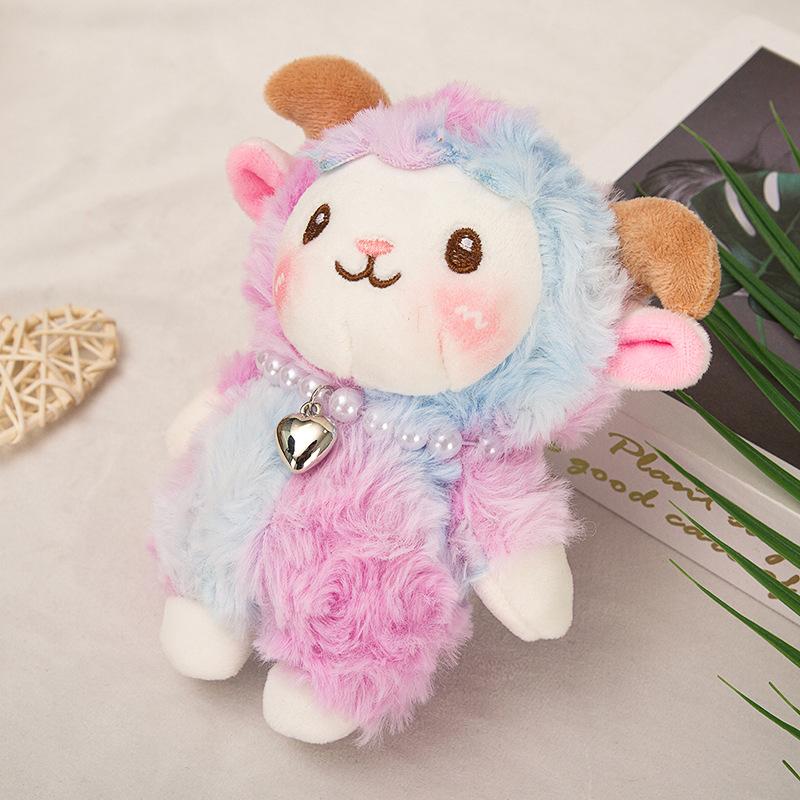 Cute Soft Fluffy Sheep Plush Doll With Pearl Necklace Heart Pendant For Kids Gifts Bedroom Party Decor