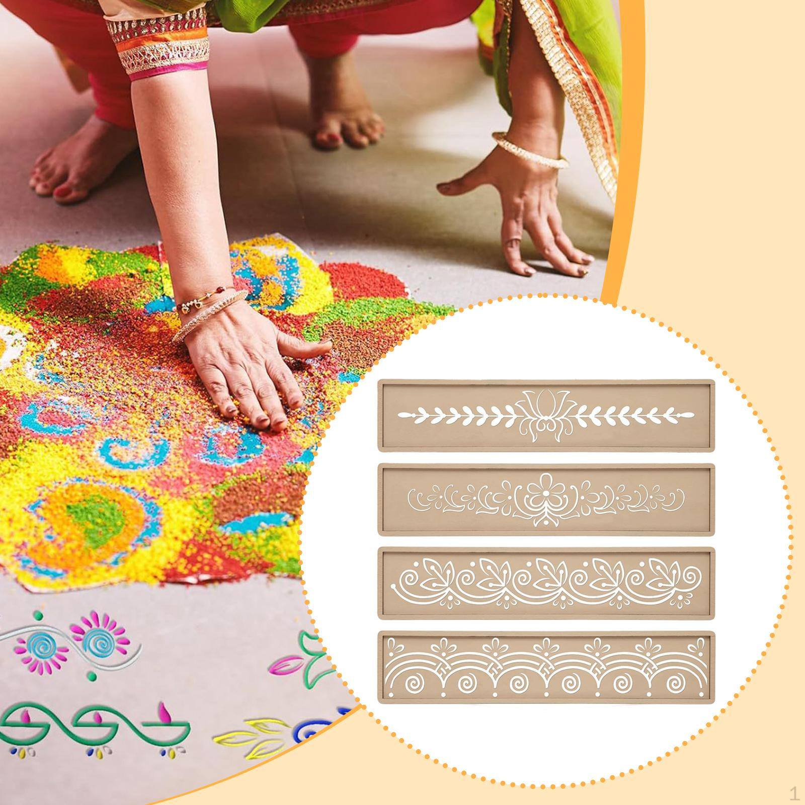 

4 Pieces Diwali Stencils Botanical Set Painting Templates for Clothes Style B