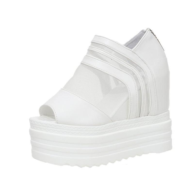 

Модные сандалии с рыбьим носком для женщин белые черные летние на платформе сетчатые дышащие на толстой подошве римские сандалии на высоком каблуке Zapatos De Mujer 34