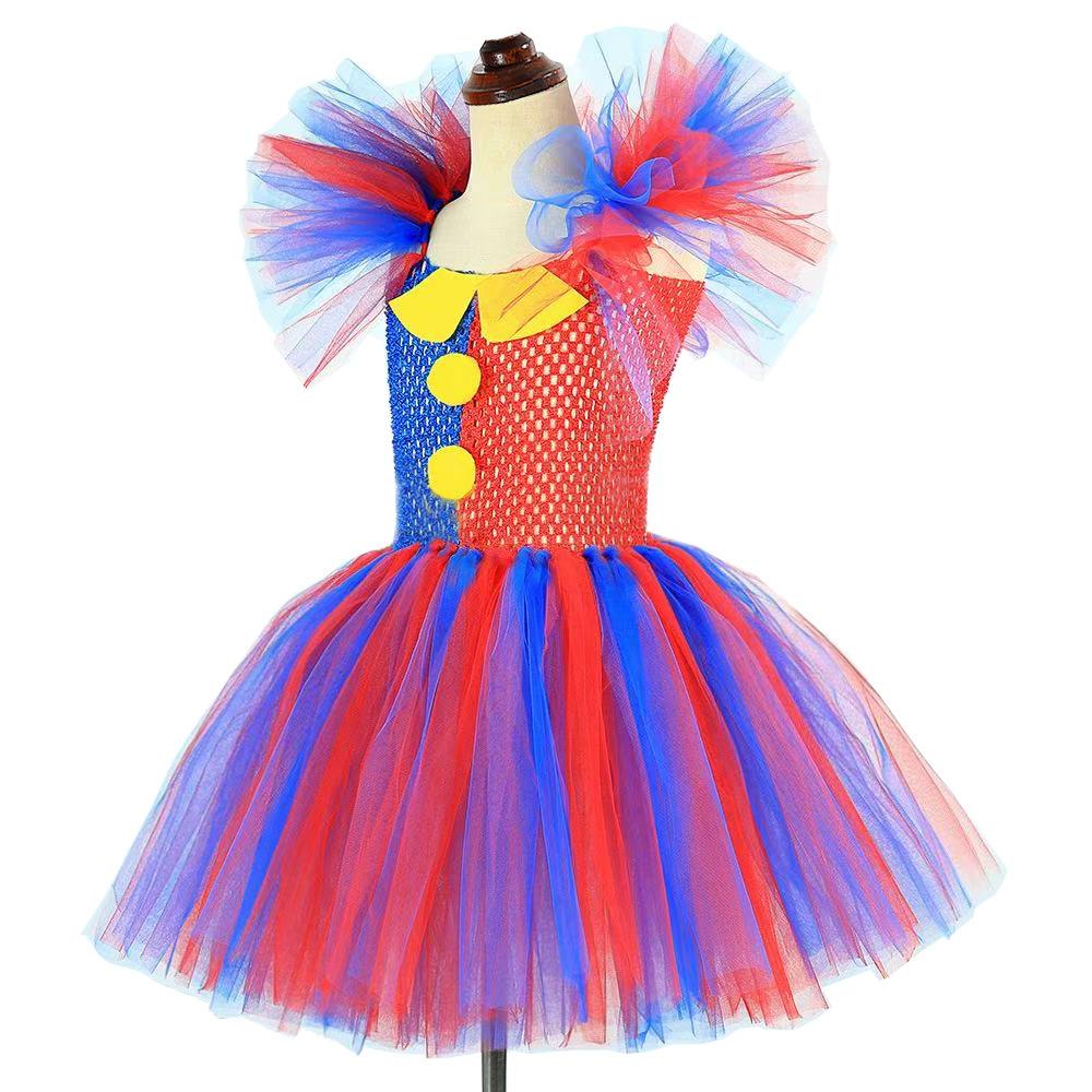 Clown Children's Mesh Princess Dress Girls Christmas Halloween Performance Costume