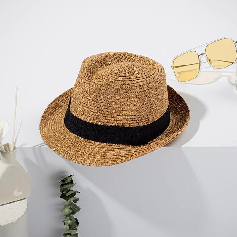 Summer Sunscreen Hat Top Hat Men's and Women's Outdoor Sunshade Straw Hat Straw Jazz Hat Crimped Hat
