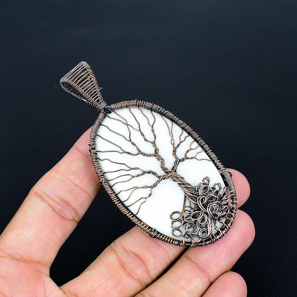 Tree Of Life White Coral 999 Copper Wire Wrapped Pendant, Handmade Gemstone Pendant Jewelry, Gifts For Wife Brand New Pendant