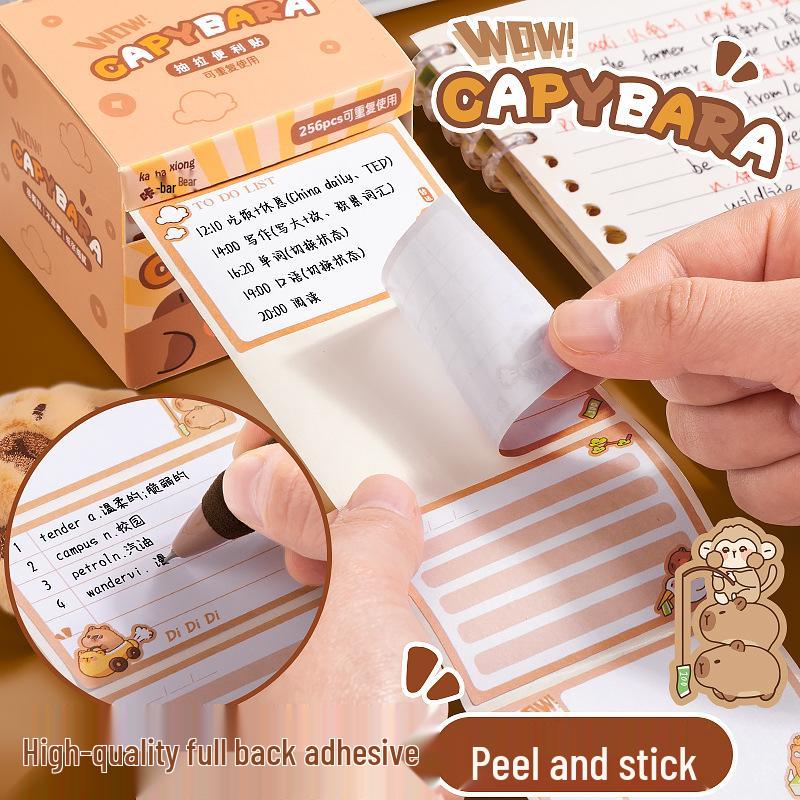 Kaba Bear Capybara Fully Adhesive Sticky Notes for Students - Error Notes & Memos