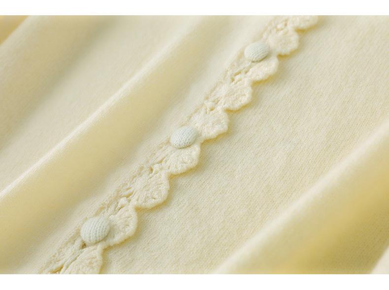 2026 Spring/Autumn Women's Crochet Lace Collar Mercerized Wool Cardigan, Machine Washable Knit Jacket.
