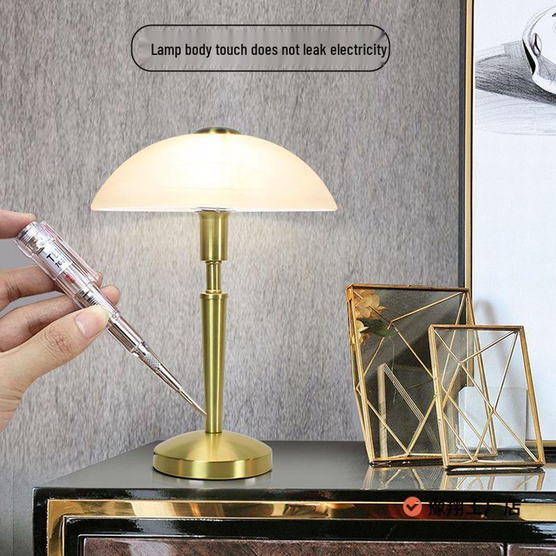 Retro American Solid Wood Glass Table Lamp for Bedroom and Living Room - Touch-Control Warm Lighting for Study