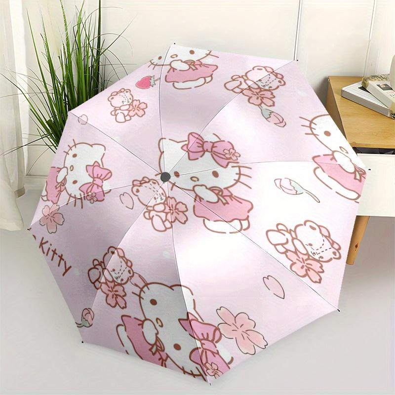 

Pink Theme Hello Kitty Durable Cartoon Folding Cartoon Umbrella, Portable 3-Fold Compact Umbrella for Men and Women, Suitable for Travel or Daily Use.