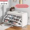 Shoe Storage Bench with Flip-Top Cabinet and Integrated Stool for Entryway