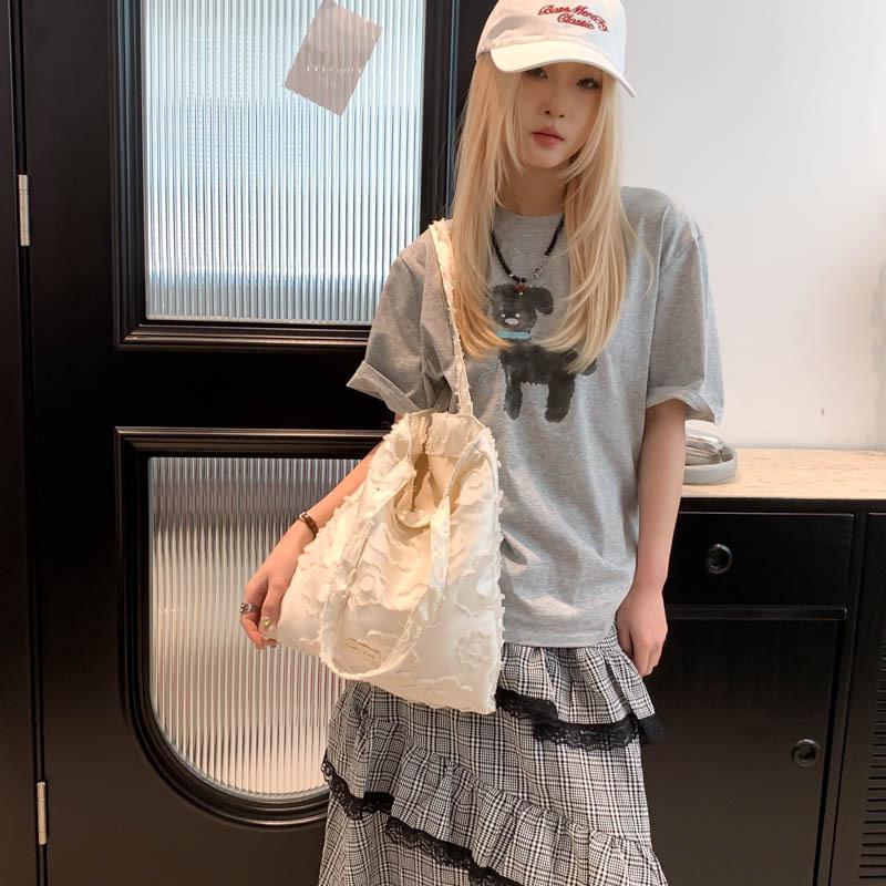 Casual Canvas Bag Korean Lazy Style Underarm Bag 2025 New Flower Shoulder Tote Bag Large Capacity Cloth Bag