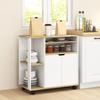Rolling Kitchen Cart with Storage, Cabinet, Adjustable Shelves, for Kitchen, Living Room, Dining Room, White