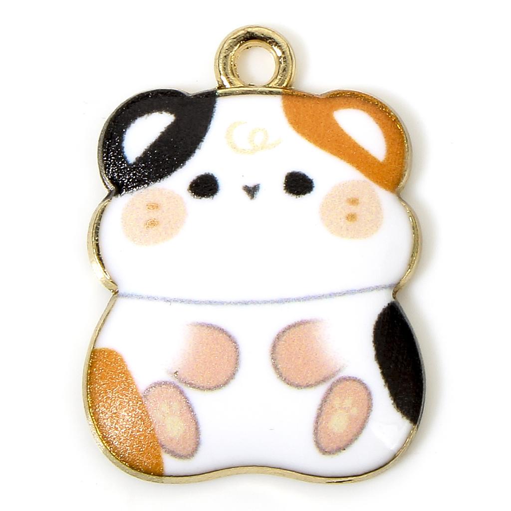 10 PCs Multicolor Hamster Cat Enamel Charms Zinc Based Alloy Gold Plated Pendants for DIY Jewelry Making 23mm X 17mm