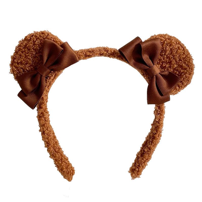 Princess Bear Bow Headband - Cute Lambswool Hair Accessory with Bear Ears for Adults, Japanese/Korean Style.