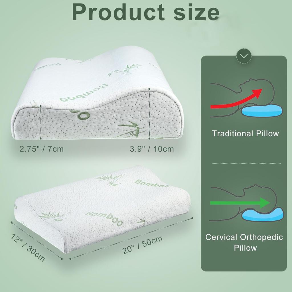 Bed Pillow Rayon Derived from Bamboo Memory Foam Pillow, Sleep Pillow Contoured Orthopedic Pillow Soft Neck Support Breath Pillo