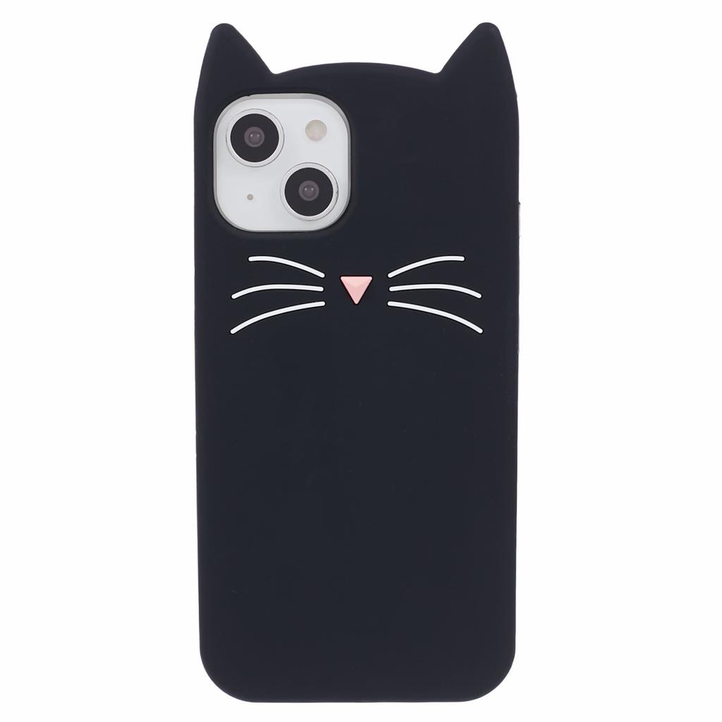 For iPhone 14 Slim-Fit Silicone Shell 3D Moustache Cat Shockproof Phone Cover Case