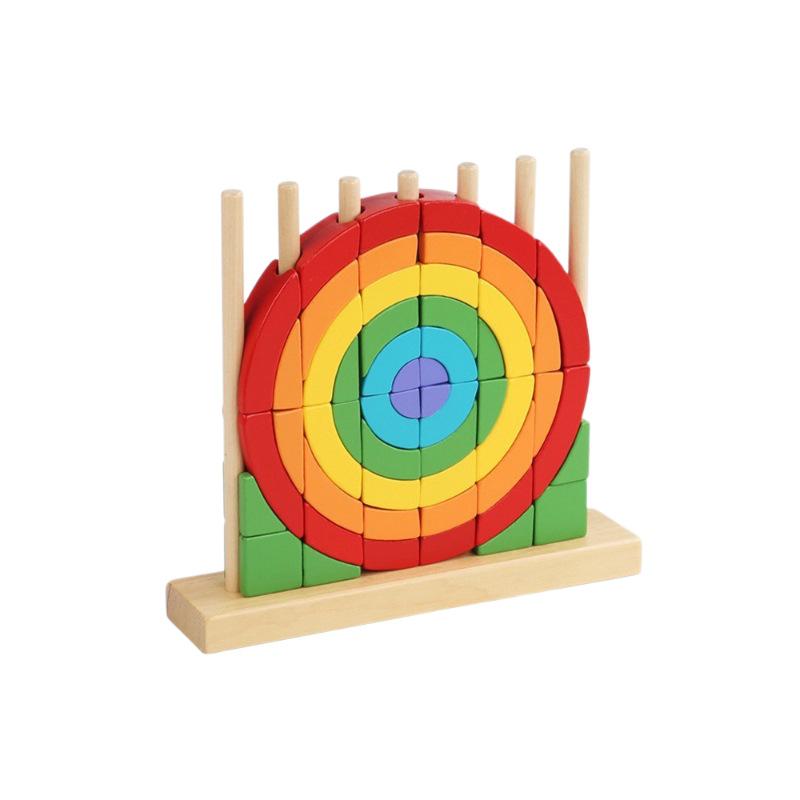 Rainbow Stackable Wooden Geometric Shapes - Baby Educational Toy Rings