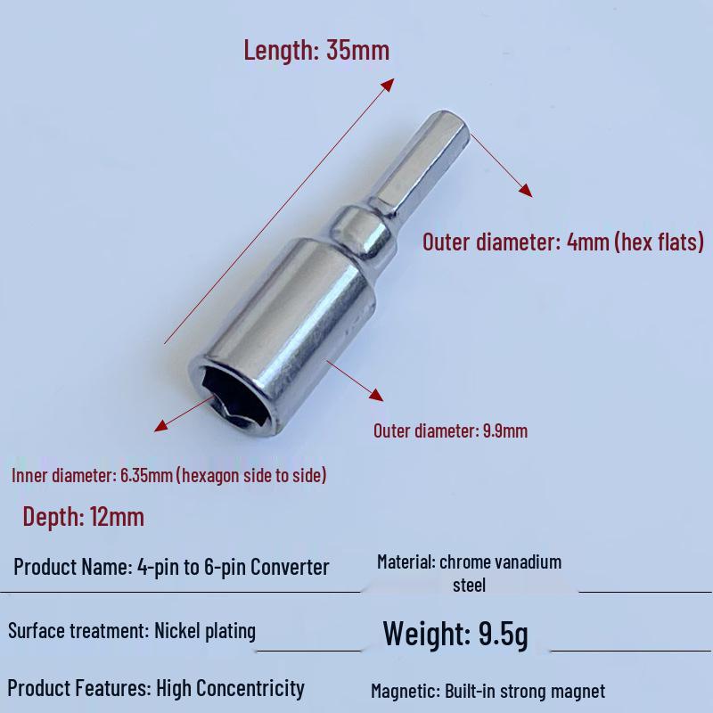 Konwerter bitów Magnetyczny pręt: Adapter 6 na 4, Przedłużacz 4mm/6.35mm na 1/4