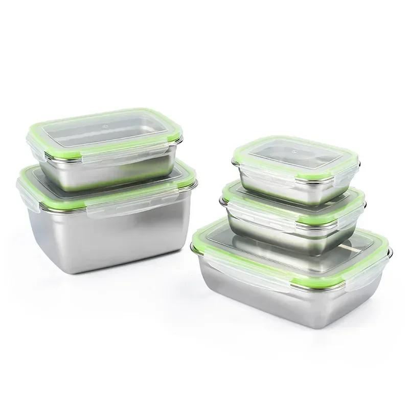 Lunch Box Food Grade 304 Stainless Steel Sealed Leak Proof Fresh Lunch Box Fruit Bento Box Square Sealed Cartridge with Cover
