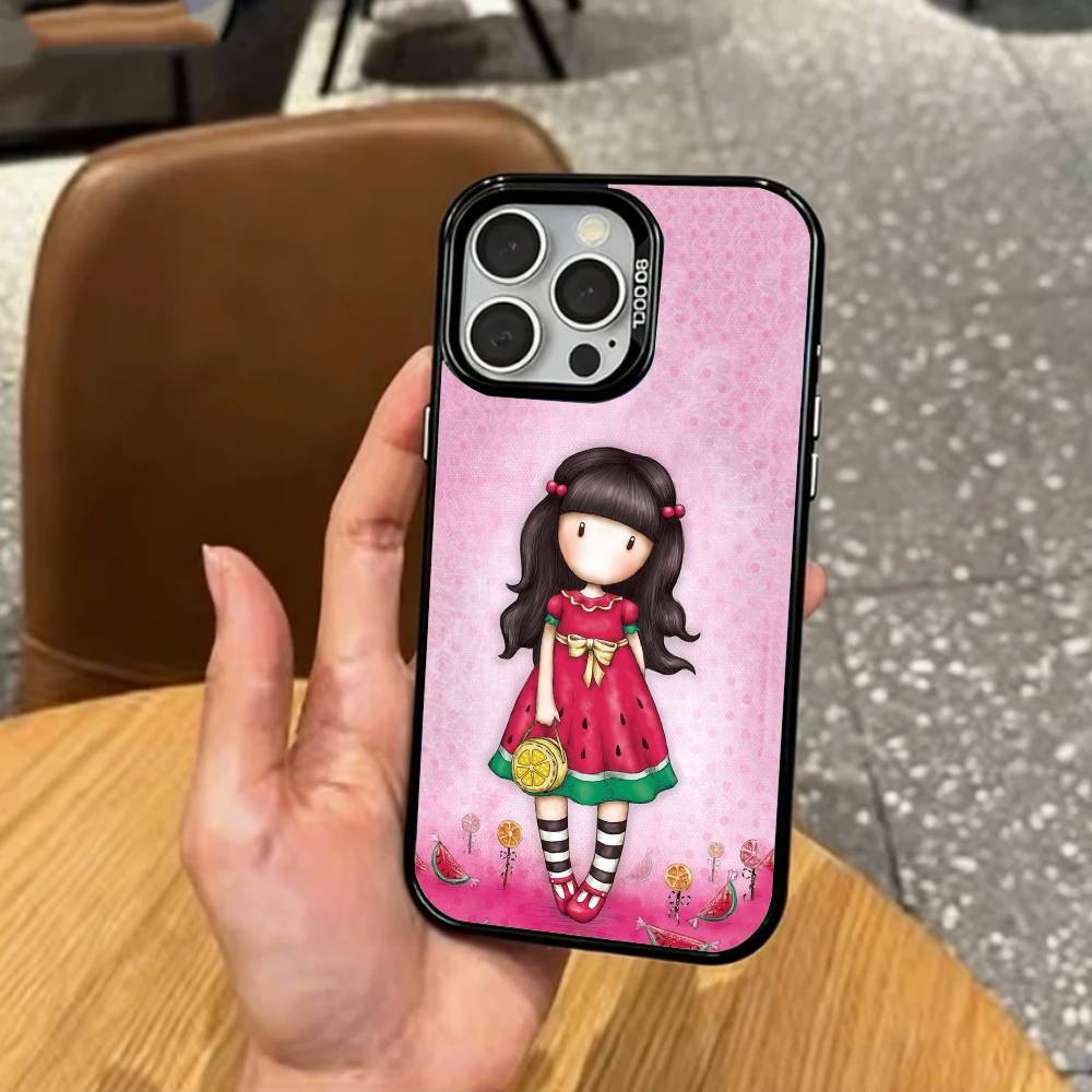 

Lovely S-Santoro G-Gorjuss Series Phone Case For iPhone17,16,15,14,13,12,11 Plus,Pro Max Colored Silver Plated Inside Cover iPhone15pro
