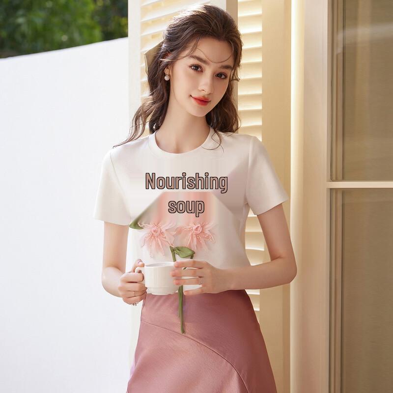Women s 3D Floral Round Neck T-Shirt XL