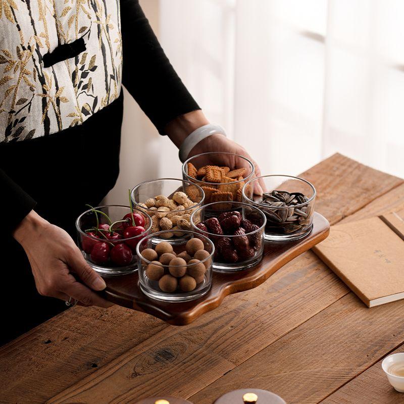 Fruit Tray Living Room Household Acacia Wood Snack Plate Light Luxury High-end Glass Tea Table Candy Division of Dry Fruit Tray