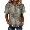 Women’s Vintage Floral Print Cotton Linen Shirt Short Sleeve Henley Neck Button Front Chest Casual Blouse Top