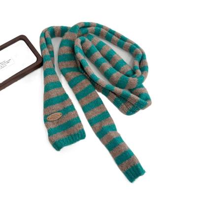 Black Grey Stripe Women Long Scarves Cotton Slim Decorative Neckerchief Knitted Warm Neck Y2K Girl Scarf Fashion Streetwear