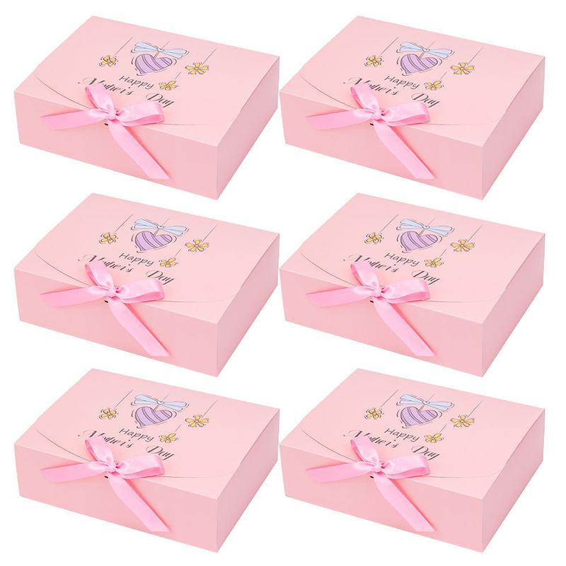 WTEMPO Mother's Day/Mother's Birthday Pink Gift Boxes Daily Presents Universal Packaging Boxes DIY Foldable Paper Boxes with Ribbon Bow