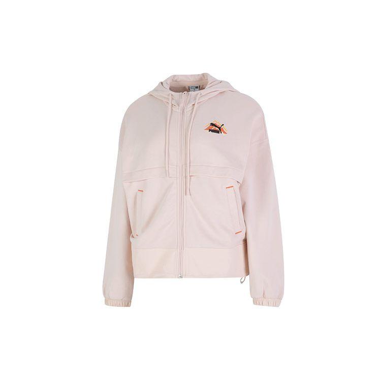 Puma Camping Full-zip Hoodie With Geometric Logo Pattern Women Tops Pink 537429-48